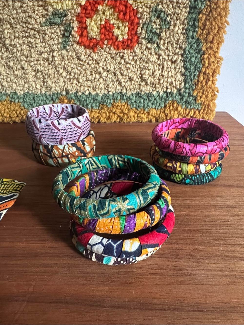 Set of 10 Colorful Kenyan Fabric-Wrapped Bangles